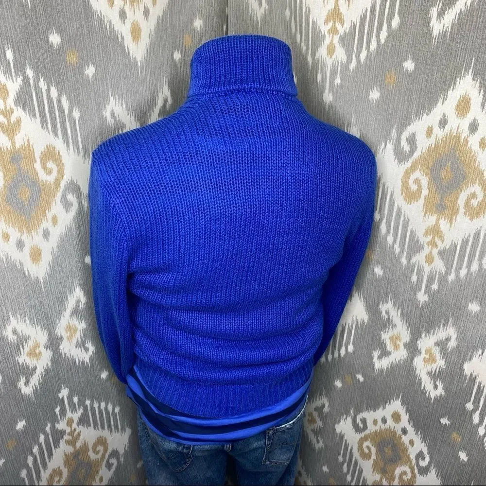 Polo Ralph Lauren Yacht Blue Linen Cotton Blend Toggle Shawl Collar L/S Sweater
